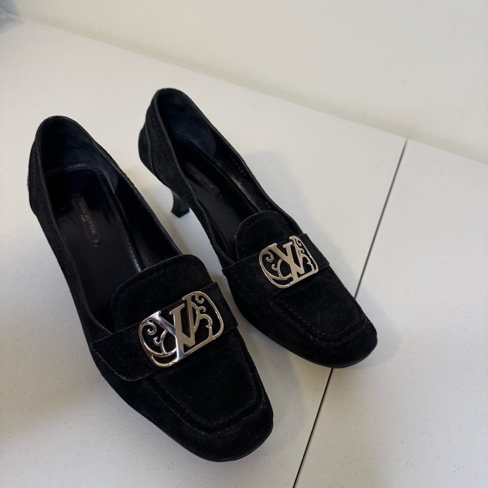 Louis Vuitton Black Loafers with Gold Accent